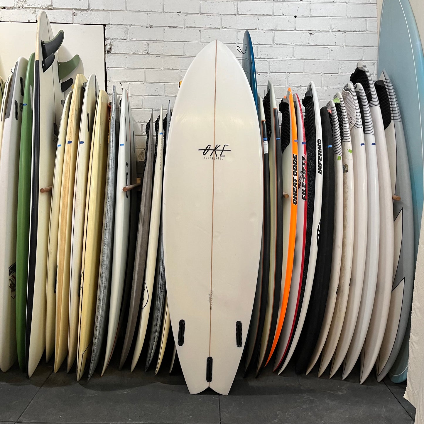 Oke Surfboards Fish 6'6" secondhand surfboard bottom view