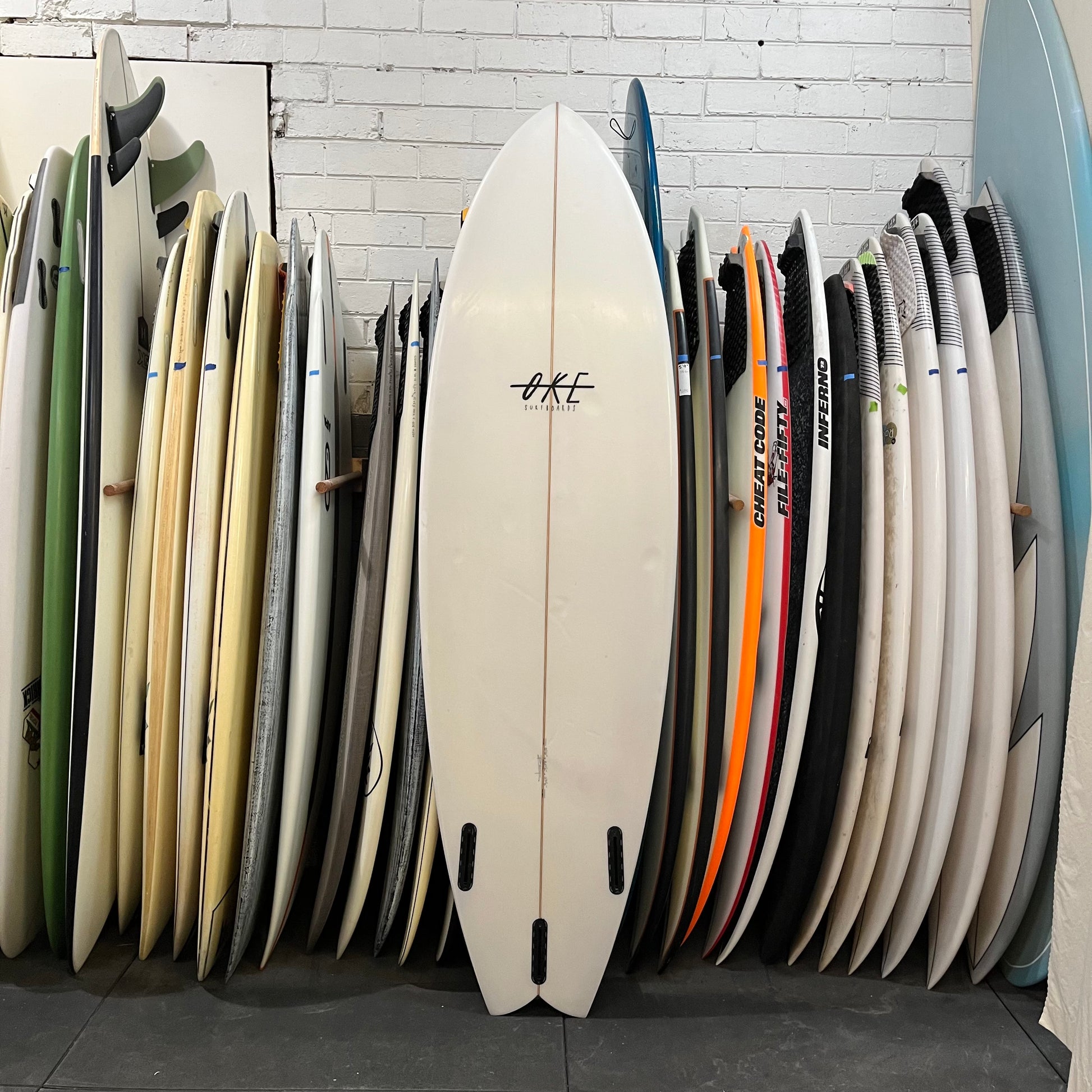 Oke Surfboards Fish 6'6" secondhand surfboard bottom view