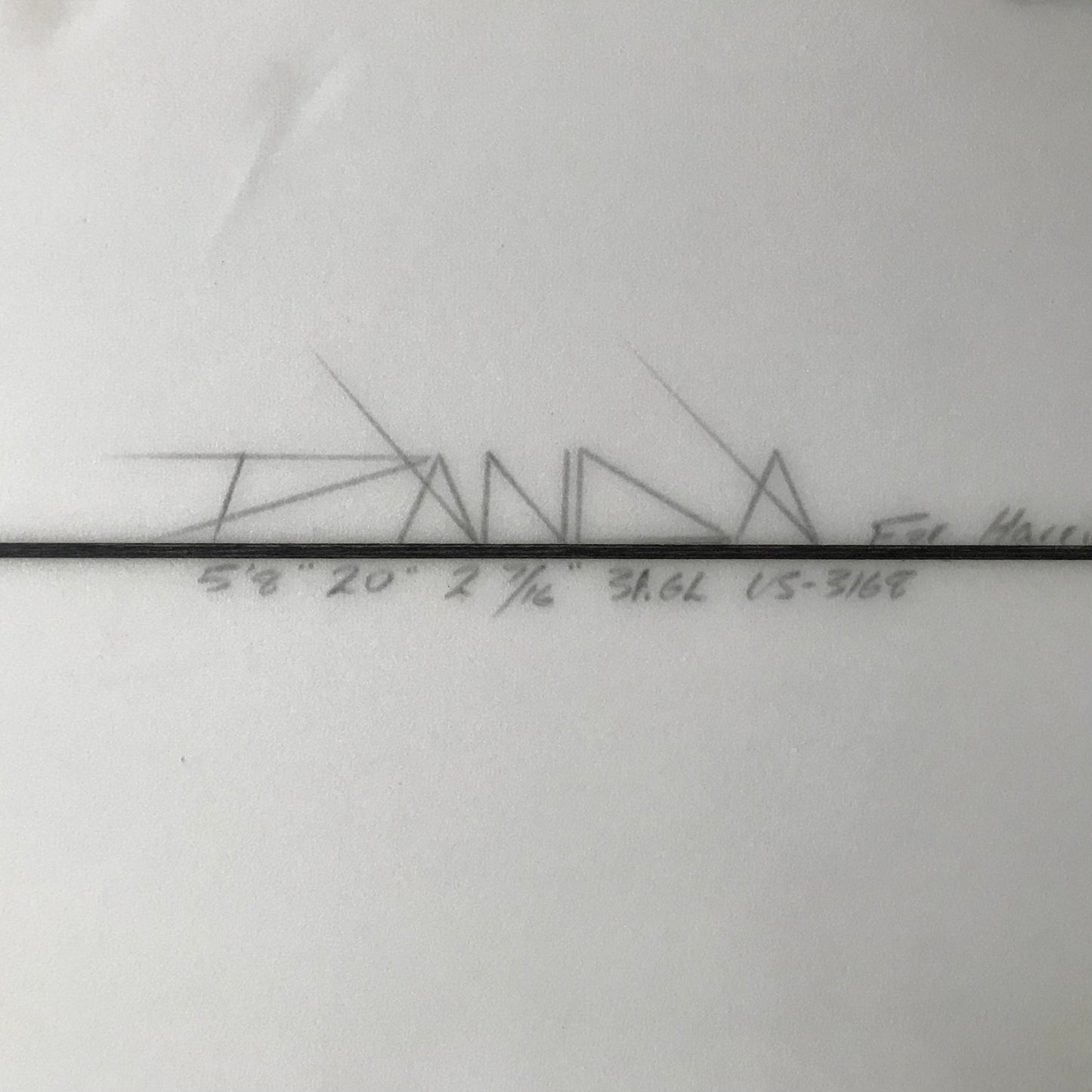 Panda Surfboards Rocket Fish Quad 5'8" secondhand surfboard dimensions close-up