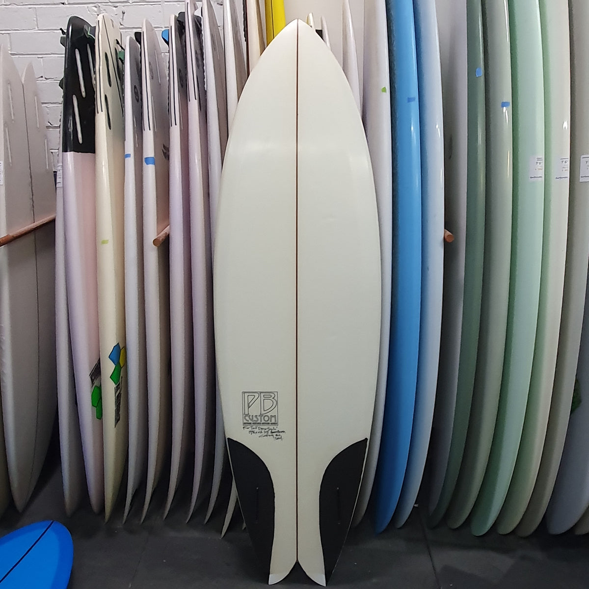 PB Custom Paolo Bianchinotti Deuce Gigolo twin fin 5'10" secondhand surfboards top view