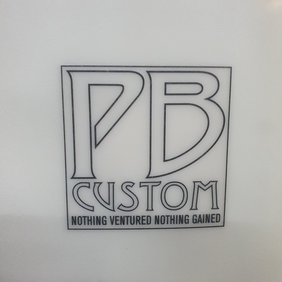 PB Custom Paolo Bianchinotti Deuce Gigolo twin fin 5'10" secondhand surfboards brand logo close-up