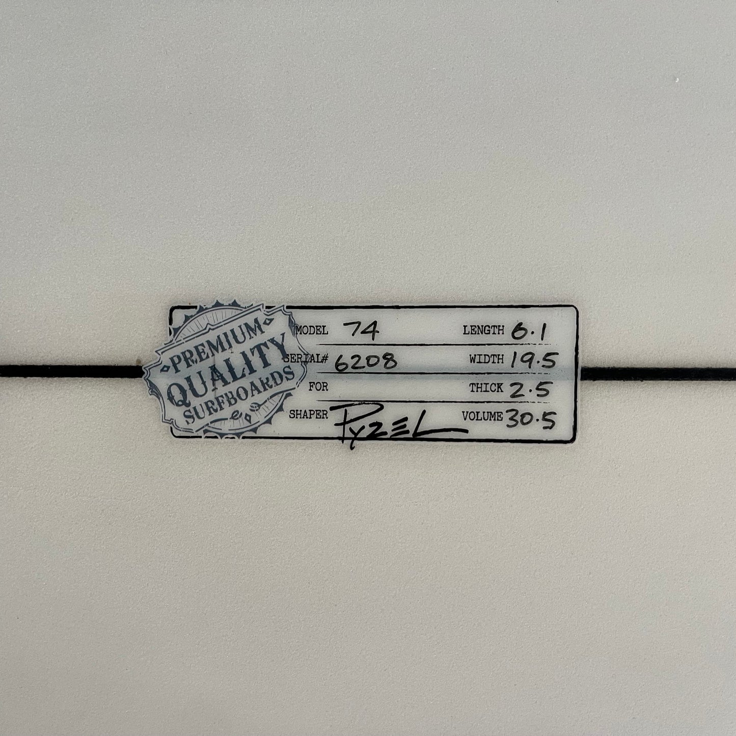 Pyzel 74 6'1" secondhand surfboard dimensions close-up
