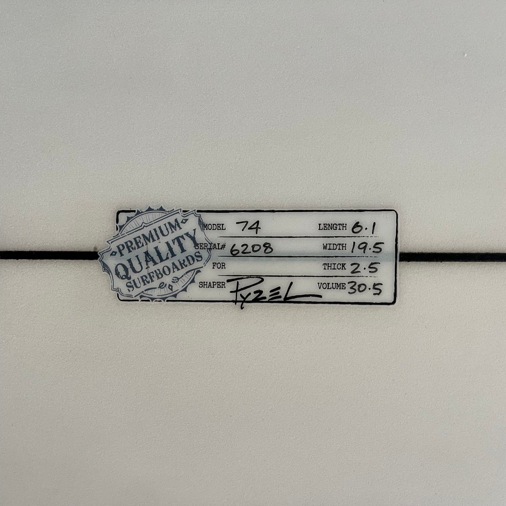 Pyzel 74 6'1" secondhand surfboard dimensions close-up