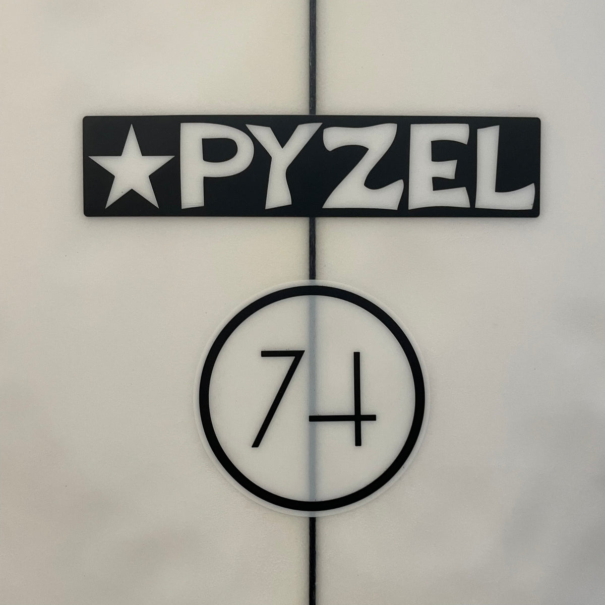 Pyzel 74 6'3" secondhand surfboards brand logo close-up