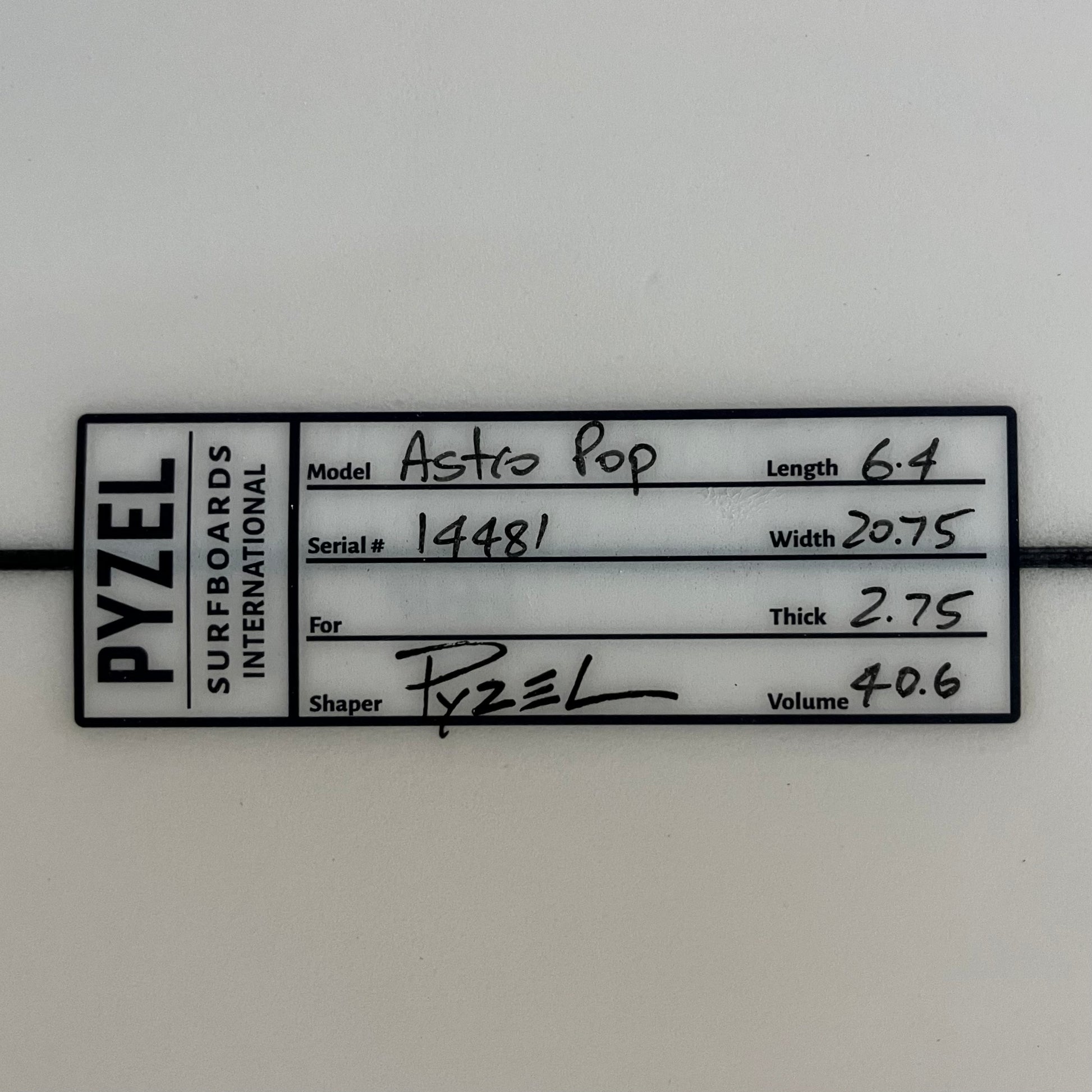 Pyzel Astro Pop 6'4" secondhand surfboard dimensions close-up