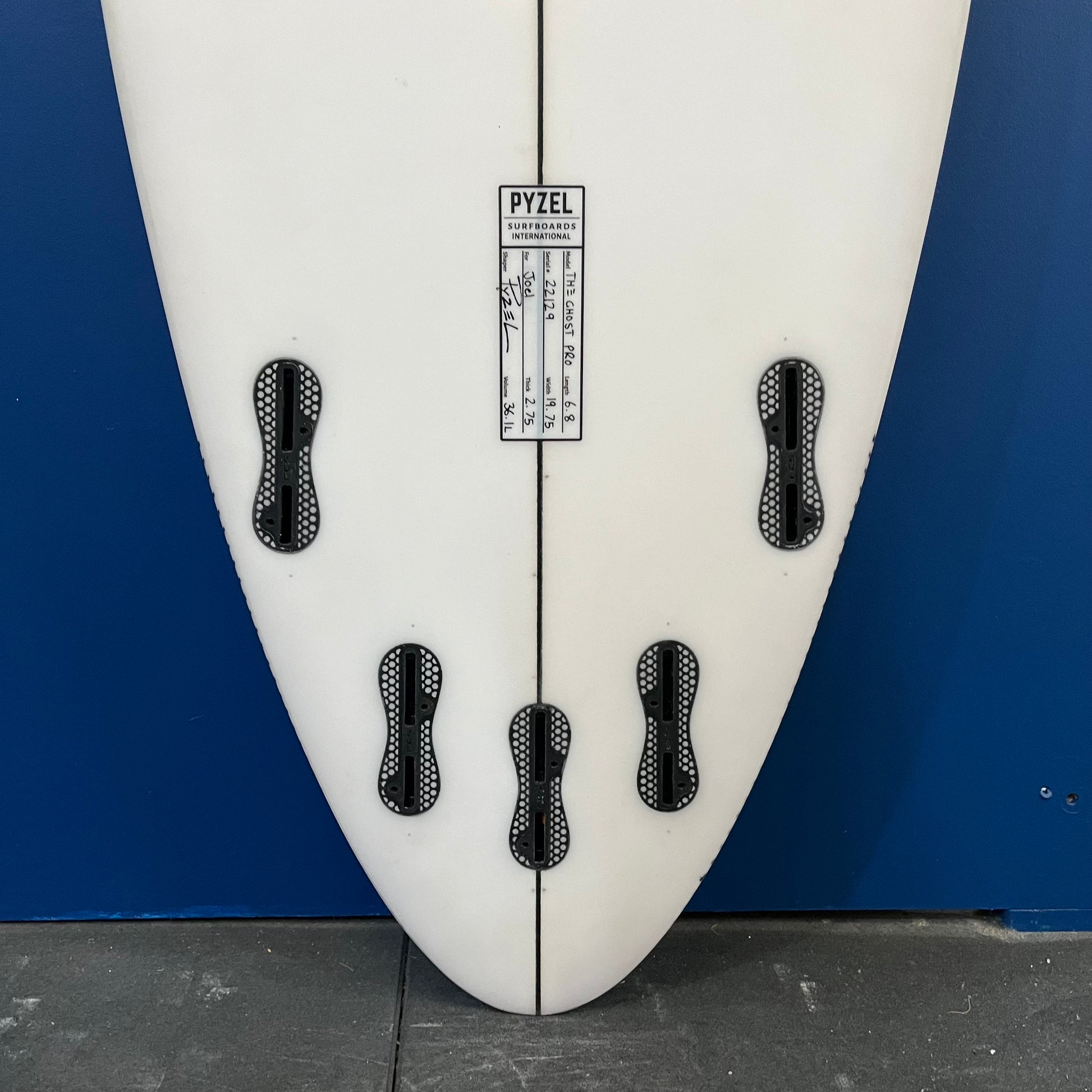 Pyzel Ghost Pro 6'8" secondhand surfboard fin box close-up