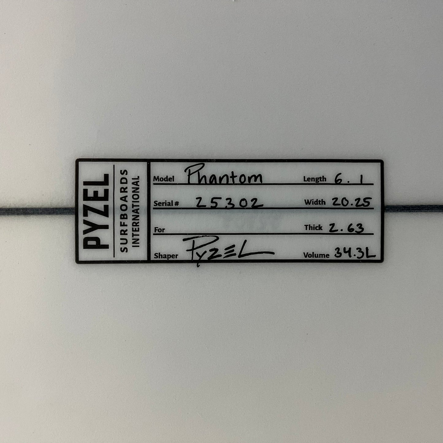 Pyzel Phantom 6'1" secondhand surfboard dimensions close-up
