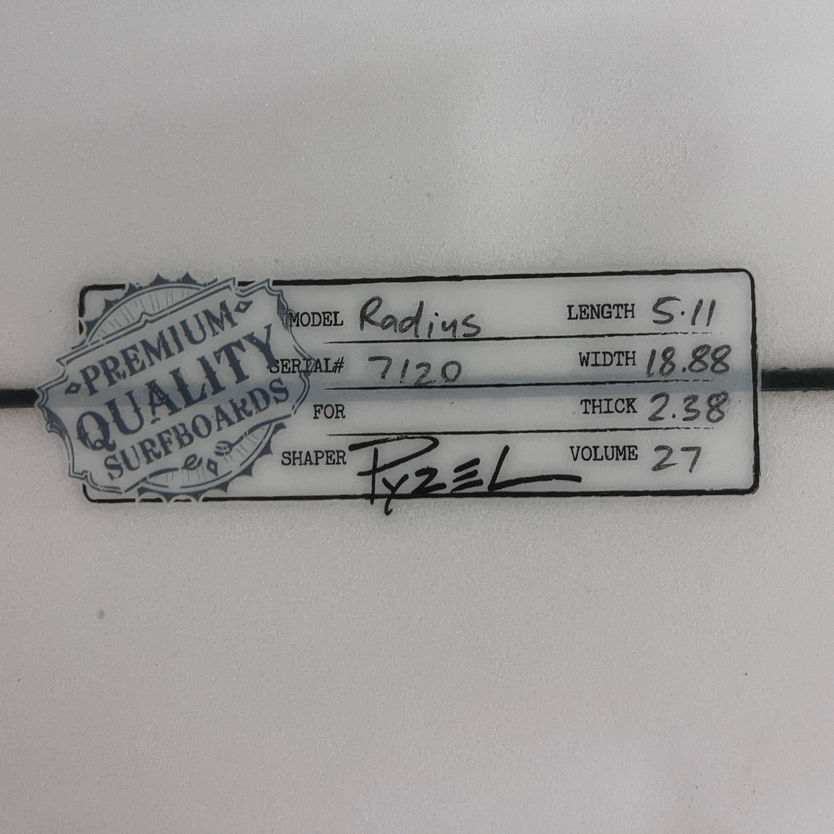 Pyzel Radius 5'11" secondhand surfboard dimensions close-up