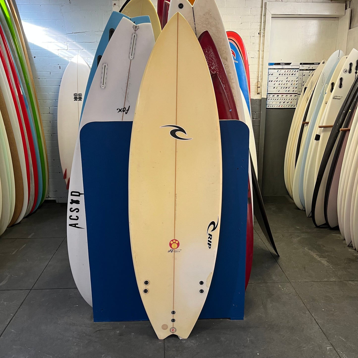 Rip Curl Maurice Cole thruster 6'5" secondhand surfboard top view