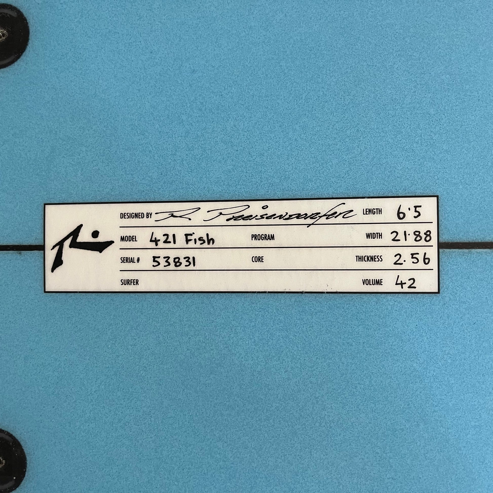 Rusty 421 Fish 6'5" secondhand surfboard dimensions close-up