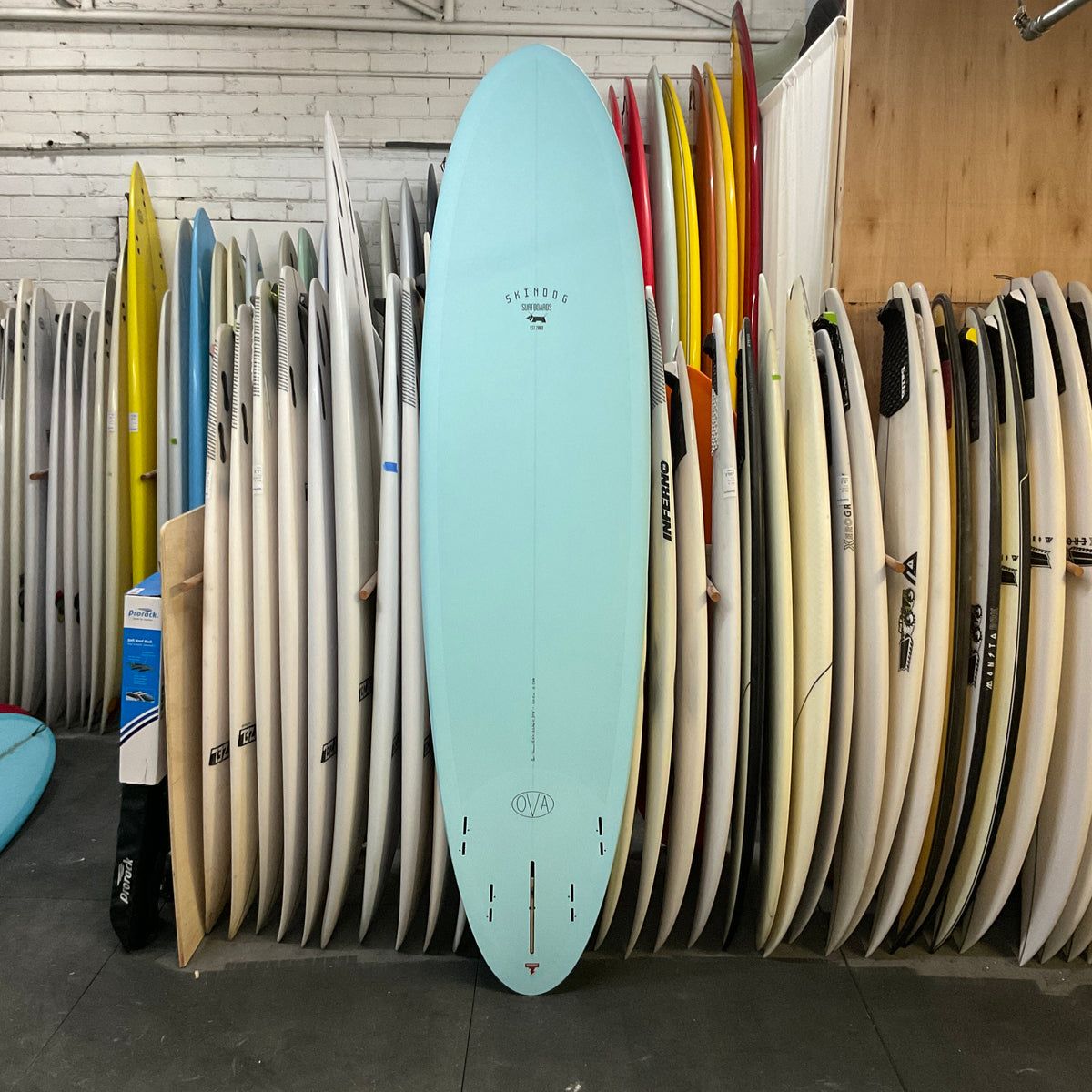 Skindog Surfboards The Ova 8’0” secondhand surfboards bottom view
