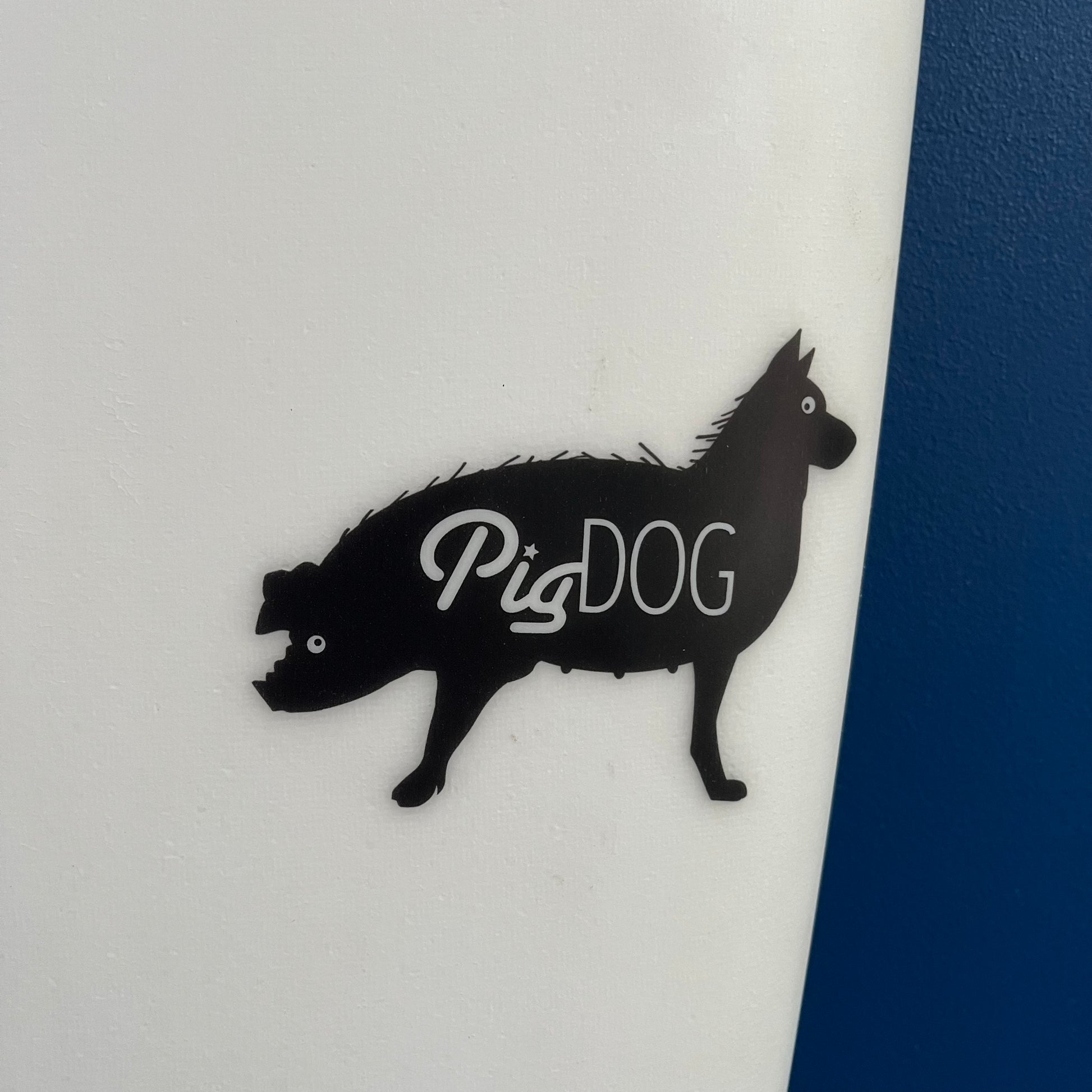 Superbrand Pig Dog 6'1" secondhand surfboard model logo close-up