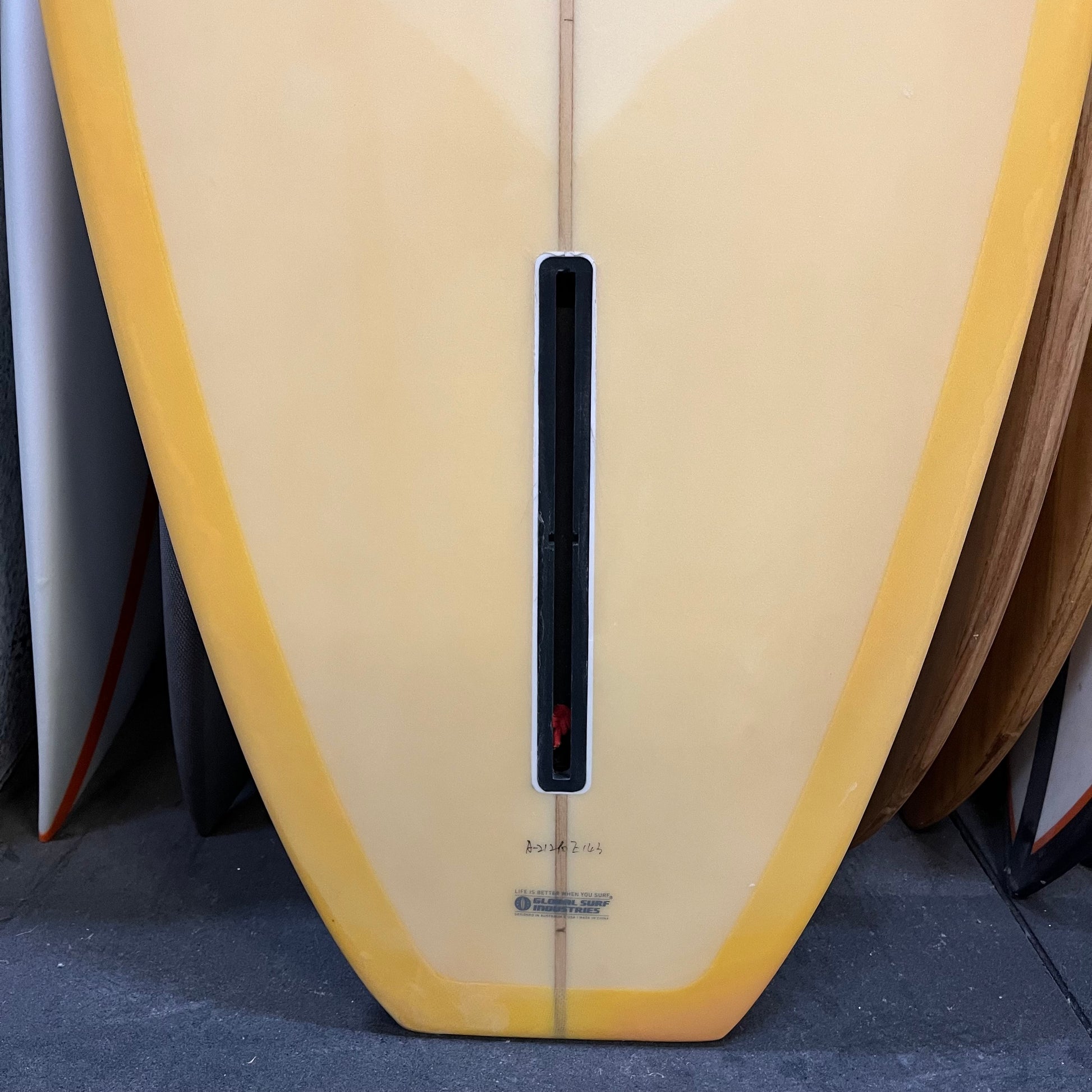 Critical Slide Surfboards Loggerhead 9'2" secondhand surfboard fin box close-up
