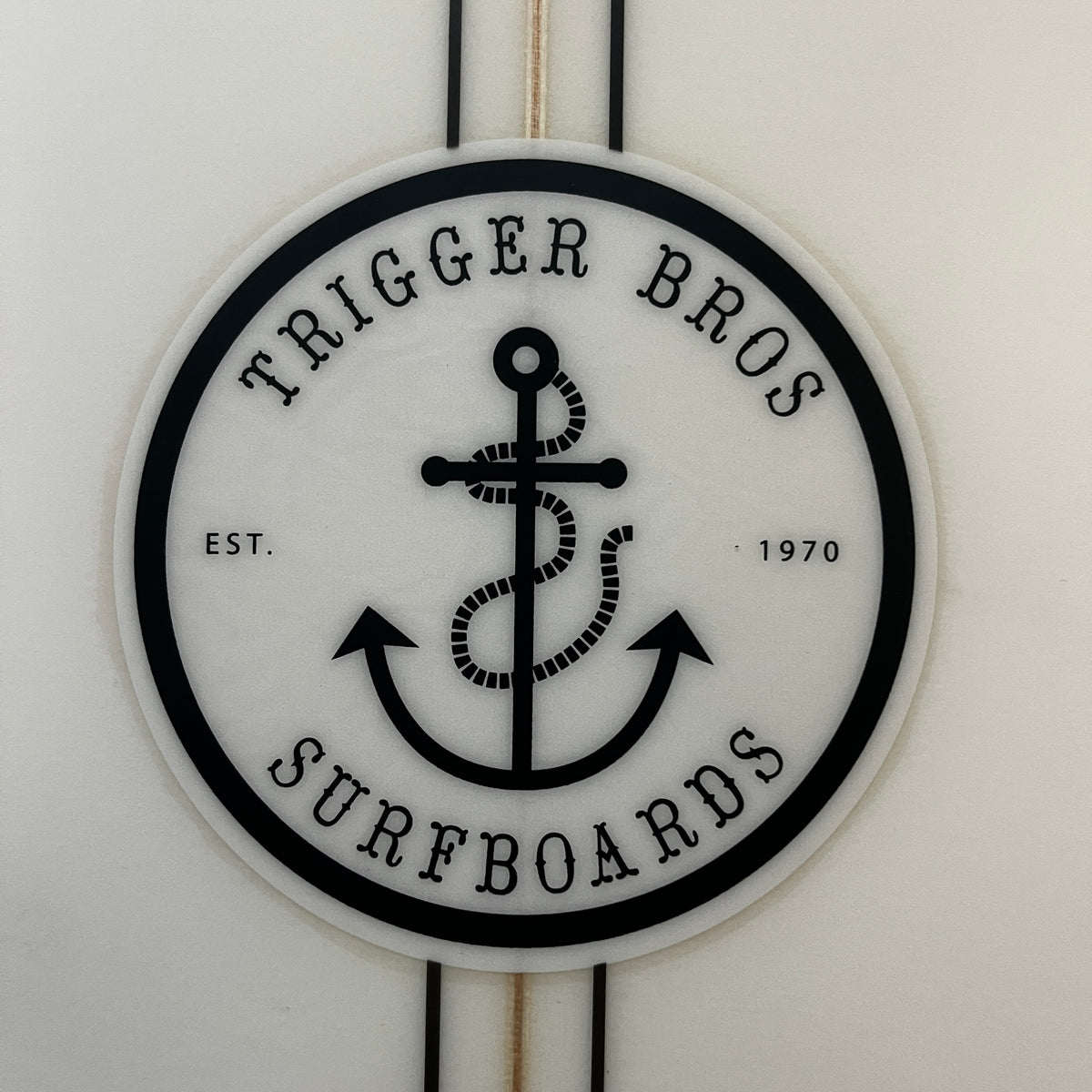 Trigger Bros Nuke 2 6'8" secondhand surfboards brand name close-up