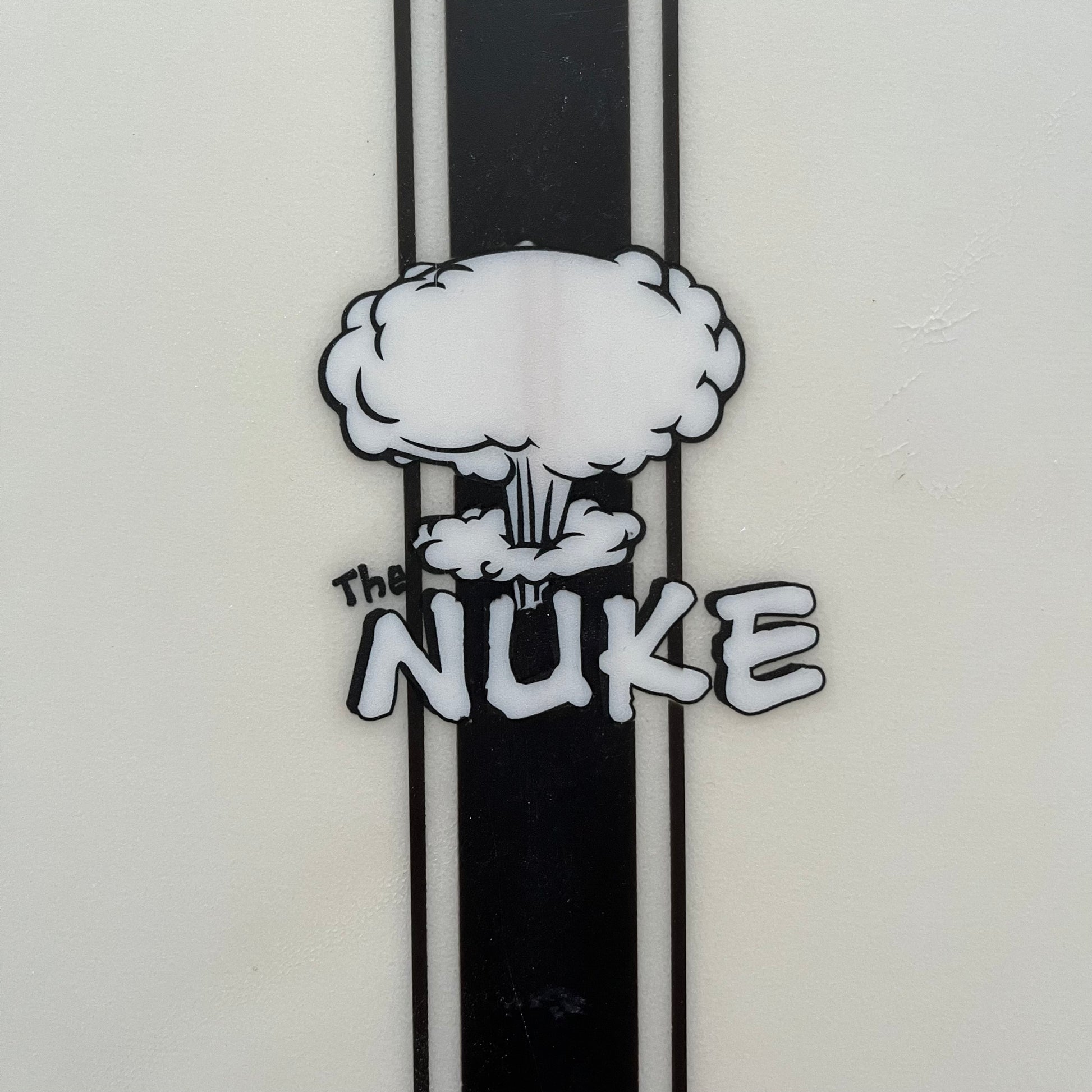 Trigger Bros The Nuke 5'8" secondhand surfboard model logo close-up