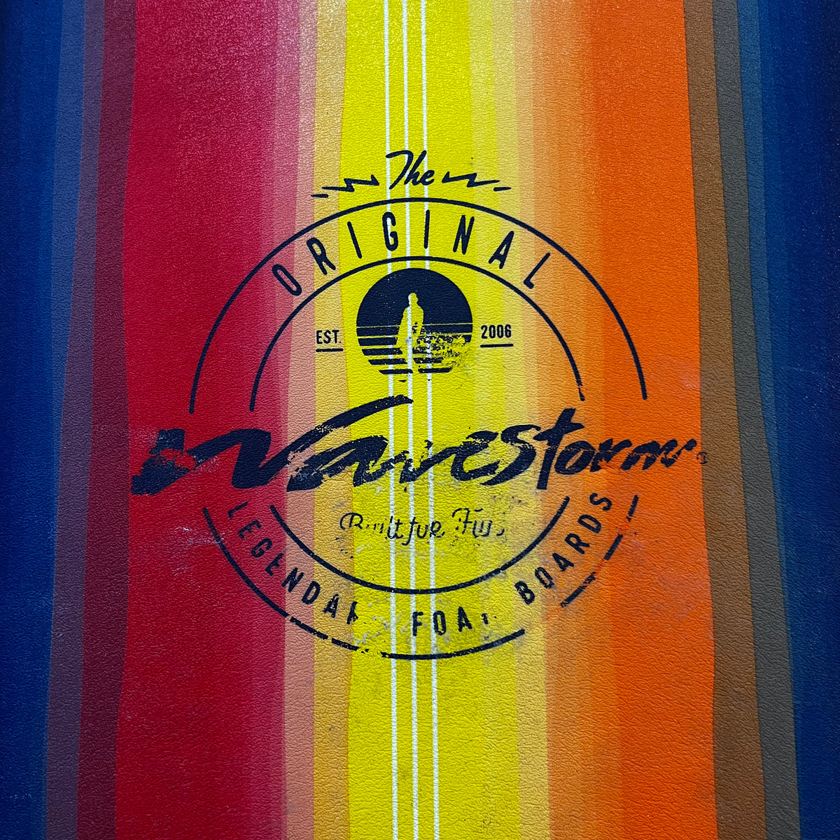 Wavestorm softboards 8'0" secondhand surfboards brand logo close-up