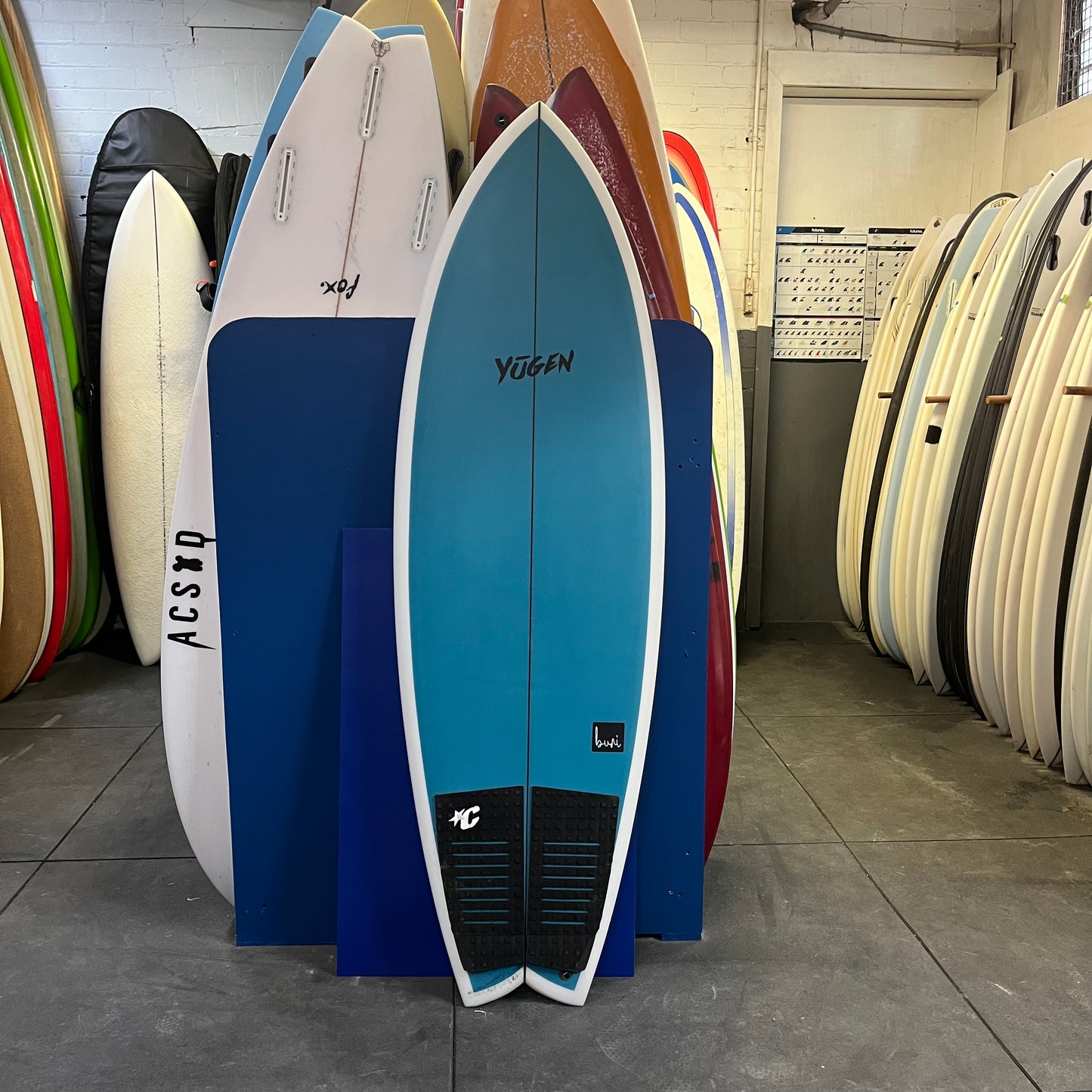 Yugen Buri 5'8" secondhand surfboard front view