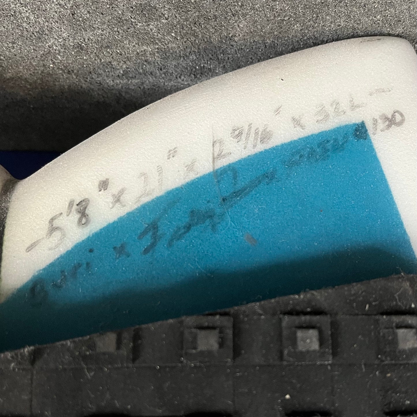 Yugen Buri 5'8" secondhand surfboard dimensions close-up